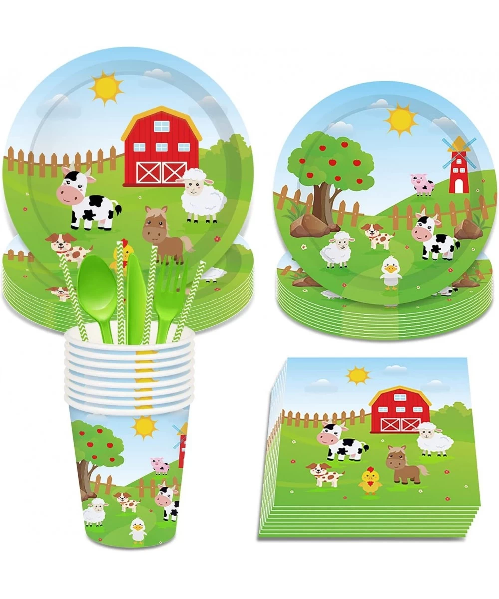 78PCS Farm Animal Party Supplies Tableware Farm Birthday Party Decorations Farmhouse Animal Baby Shower Party Dinnerware Disp...