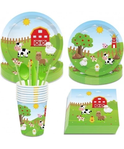 78PCS Farm Animal Party Supplies Tableware Farm Birthday Party Decorations Farmhouse Animal Baby Shower Party Dinnerware Disp...