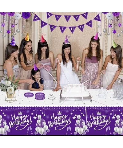 1 Pack 54'' x 108'' Happy Birthday Tablecloth Plastic Bday Table Cover Party Supplies for Girl Women (Purple) $16.13 Kids' Pa...