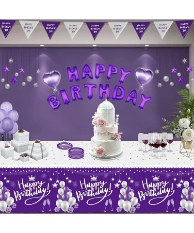 1 Pack 54'' x 108'' Happy Birthday Tablecloth Plastic Bday Table Cover Party Supplies for Girl Women (Purple) $16.13 Kids' Pa...