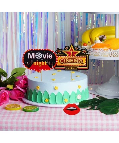 25Pcs Hollywood Photo Booth Props Kit Movie Night Party Supplies Decorations Red Carpet Cutouts Movie Party Cards Table Toppe...