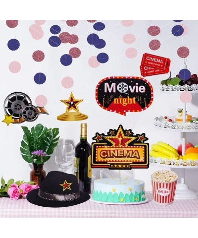 25Pcs Hollywood Photo Booth Props Kit Movie Night Party Supplies Decorations Red Carpet Cutouts Movie Party Cards Table Toppe...