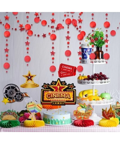 25Pcs Hollywood Photo Booth Props Kit Movie Night Party Supplies Decorations Red Carpet Cutouts Movie Party Cards Table Toppe...