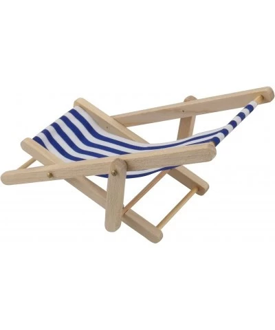 2pcs Mini Wooden Folding Beach Sunbath Chair Longue Deck Chair Craft Striped Furniture for Dollhouse Home Desk Garden Decorat...