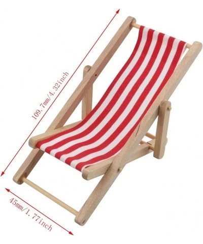 2pcs Mini Wooden Folding Beach Sunbath Chair Longue Deck Chair Craft Striped Furniture for Dollhouse Home Desk Garden Decorat...