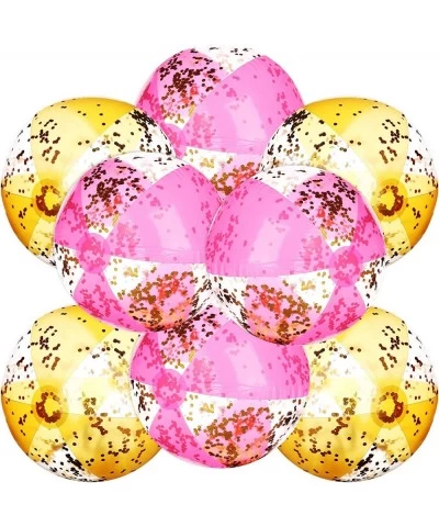 8 Pieces 16 Inches Inflatable Glitter Sequin Ball Pink Beach Balls Gold Swimming Pool Party Balls Large Confetti Beach Balls ...