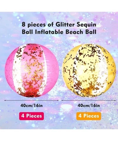 8 Pieces 16 Inches Inflatable Glitter Sequin Ball Pink Beach Balls Gold Swimming Pool Party Balls Large Confetti Beach Balls ...