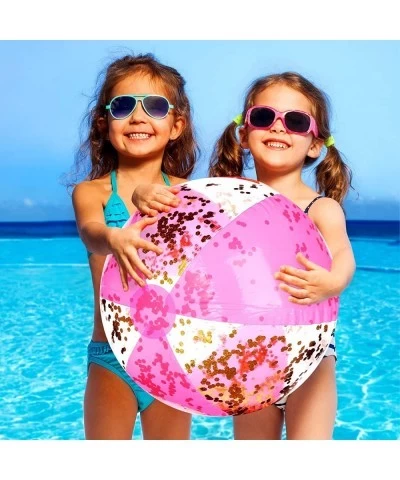 8 Pieces 16 Inches Inflatable Glitter Sequin Ball Pink Beach Balls Gold Swimming Pool Party Balls Large Confetti Beach Balls ...