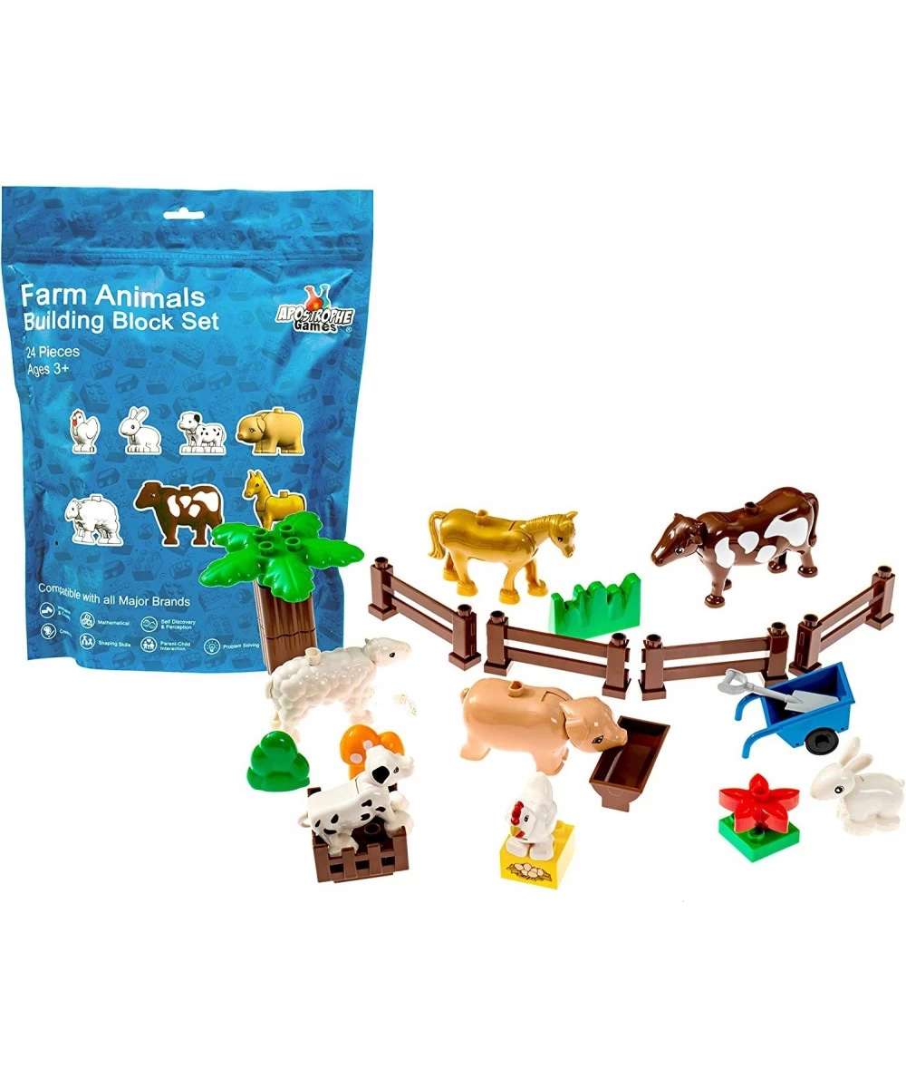 Farm Animals Large Block Building Block Set (24 Pieces) Compatible with Leading Brand Building Blocks Farm Animals Set Includ...