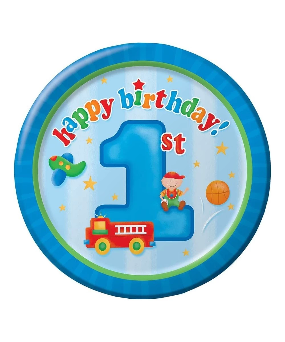 8-Count Round Paper Dinner Plates Fun at One Happy First Birthday Boy $15.35 Kids' Party Tableware