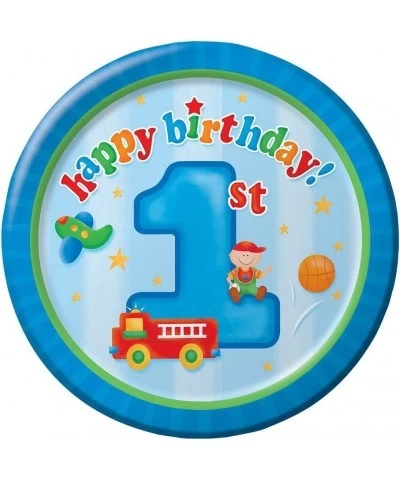 8-Count Round Paper Dinner Plates Fun at One Happy First Birthday Boy $15.35 Kids' Party Tableware