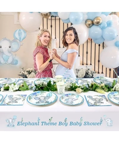 Boy Elephant Baby Shower Plates Set Decorations for 25 Guests Paper Plate Napkins Cups and Straws Disposable Tableware Blue F...