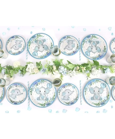 Boy Elephant Baby Shower Plates Set Decorations for 25 Guests Paper Plate Napkins Cups and Straws Disposable Tableware Blue F...