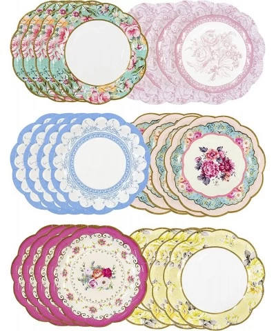 Pack of 24 Vintage Floral Paper Plates with Scalloped Edge Truly Scrumptious Disposable Tableware For Birthday Party Afternoo...