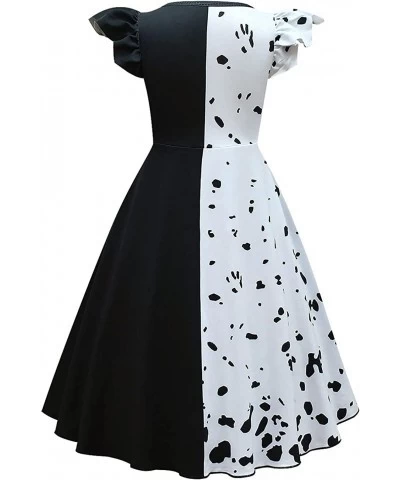 Cruella Costume for Girls Witch Deville Outfit Black White Halloween Cosplay with Wig Dress up $45.04 Kids' Costumes