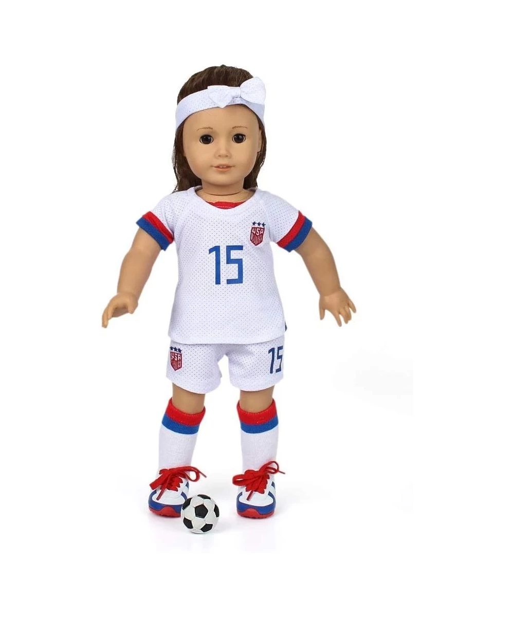 Soccer-Outfits and Accesories for 18-Inch Dolls Team USA 6 Pc Soccer-Uniform Include Shirt Shorts Socks Shoes Headband and Fo...