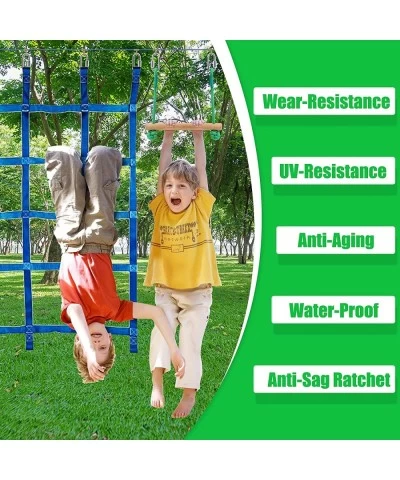 Ninja Warrior Obstacle Course for Kids -Slackline Kit 65FT with 15 Sturdy Attachments Like Obstacle Net Swing Monkey Bar - Ni...