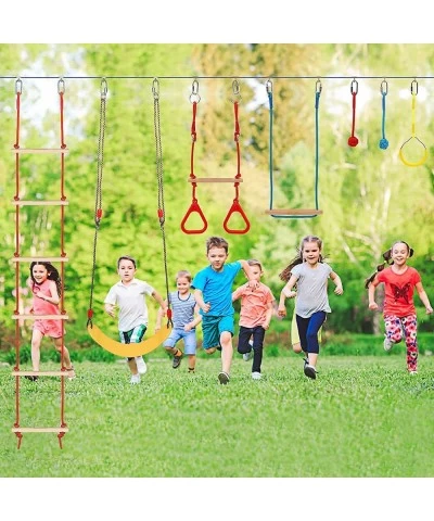 Ninja Warrior Obstacle Course for Kids -Slackline Kit 65FT with 15 Sturdy Attachments Like Obstacle Net Swing Monkey Bar - Ni...