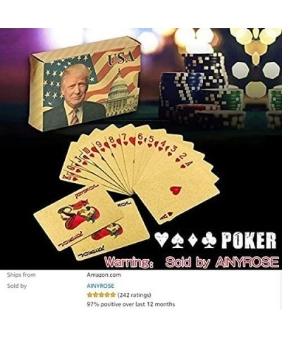 Donald Trump Playing Cards - Gold Playing Cards Deck of Waterproof Poker Cards for Game for Table Games Good Trump Gift for M...