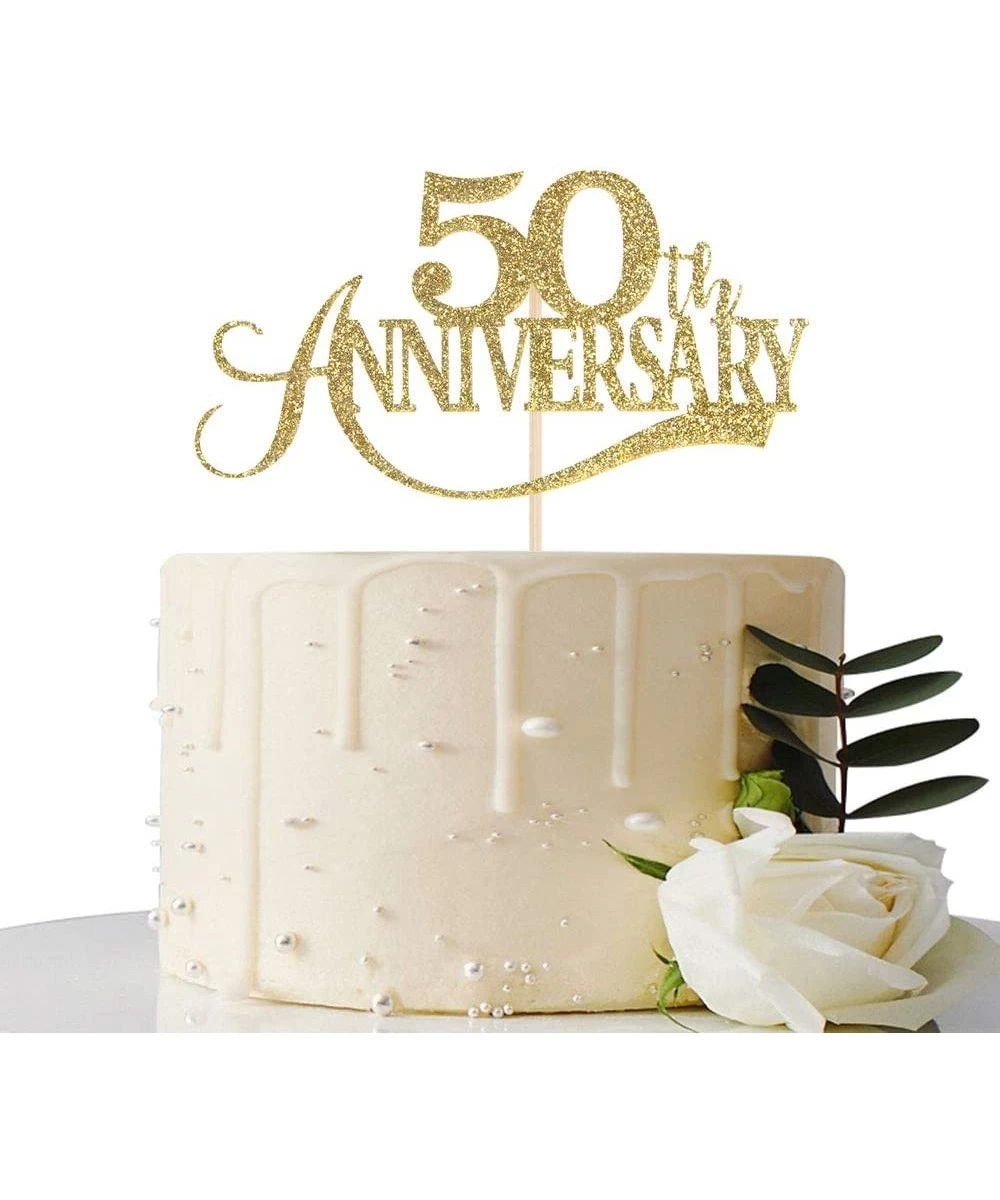 Gold Glitter 50th Anniversary Cake Topper - for 50th Wedding Anniversary / 50th Anniversary Party / 50th Birthday Party Decor...