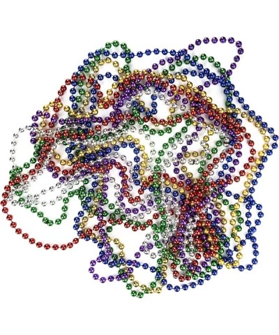 Colorful Assorted Beaded Necklace 12 Pack of Metallic Round?Mardi Gras Costume Necklace Accessory 33 Inch 7 mm– for Events an...