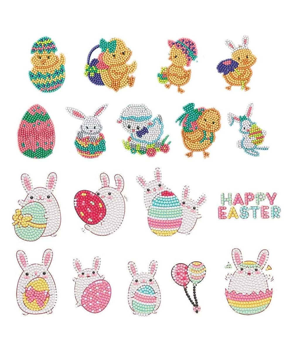 18 Pcs Cute Easter Theme 5D DIY Diamond Painting Stickers Kits Rabbit with Egg and Chicken Digital Diamond Paint Cartoon Diam...