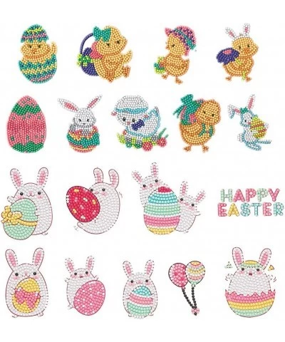 18 Pcs Cute Easter Theme 5D DIY Diamond Painting Stickers Kits Rabbit with Egg and Chicken Digital Diamond Paint Cartoon Diam...