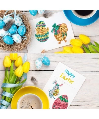 18 Pcs Cute Easter Theme 5D DIY Diamond Painting Stickers Kits Rabbit with Egg and Chicken Digital Diamond Paint Cartoon Diam...