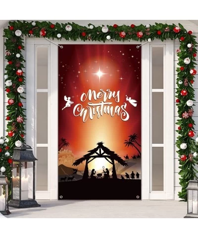 Christmas Nativity Door Cover Decoration Jesus Holy Night Christmas Fabric Door Cover Porch Sign Nativity Scene Religious Ora...