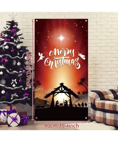 Christmas Nativity Door Cover Decoration Jesus Holy Night Christmas Fabric Door Cover Porch Sign Nativity Scene Religious Ora...