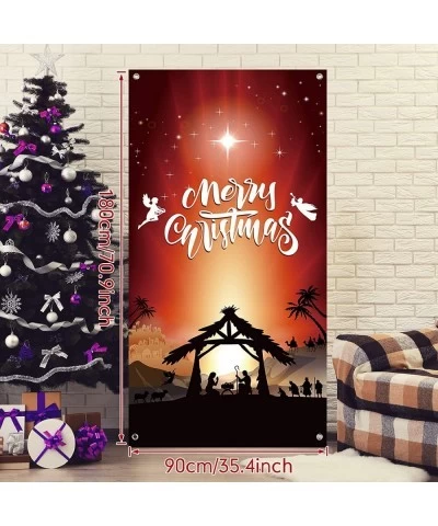 Christmas Nativity Door Cover Decoration Jesus Holy Night Christmas Fabric Door Cover Porch Sign Nativity Scene Religious Ora...