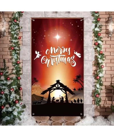 Christmas Nativity Door Cover Decoration Jesus Holy Night Christmas Fabric Door Cover Porch Sign Nativity Scene Religious Ora...