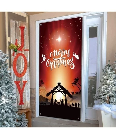 Christmas Nativity Door Cover Decoration Jesus Holy Night Christmas Fabric Door Cover Porch Sign Nativity Scene Religious Ora...