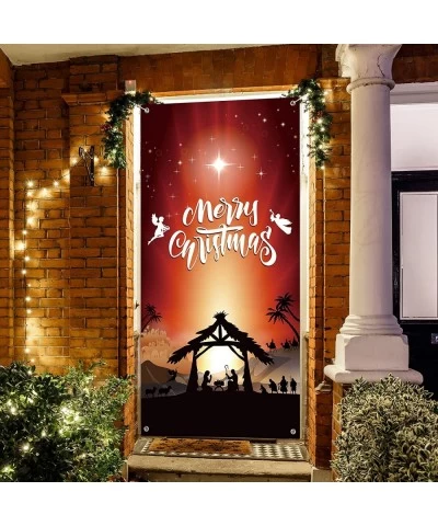 Christmas Nativity Door Cover Decoration Jesus Holy Night Christmas Fabric Door Cover Porch Sign Nativity Scene Religious Ora...