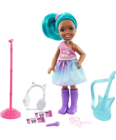 Chelsea Can Be Playset with Brunette Chelsea Rockstar Doll (6-in) Guitar Microphone Headphones 2 VIP Tickets Star-Shaped Glas...