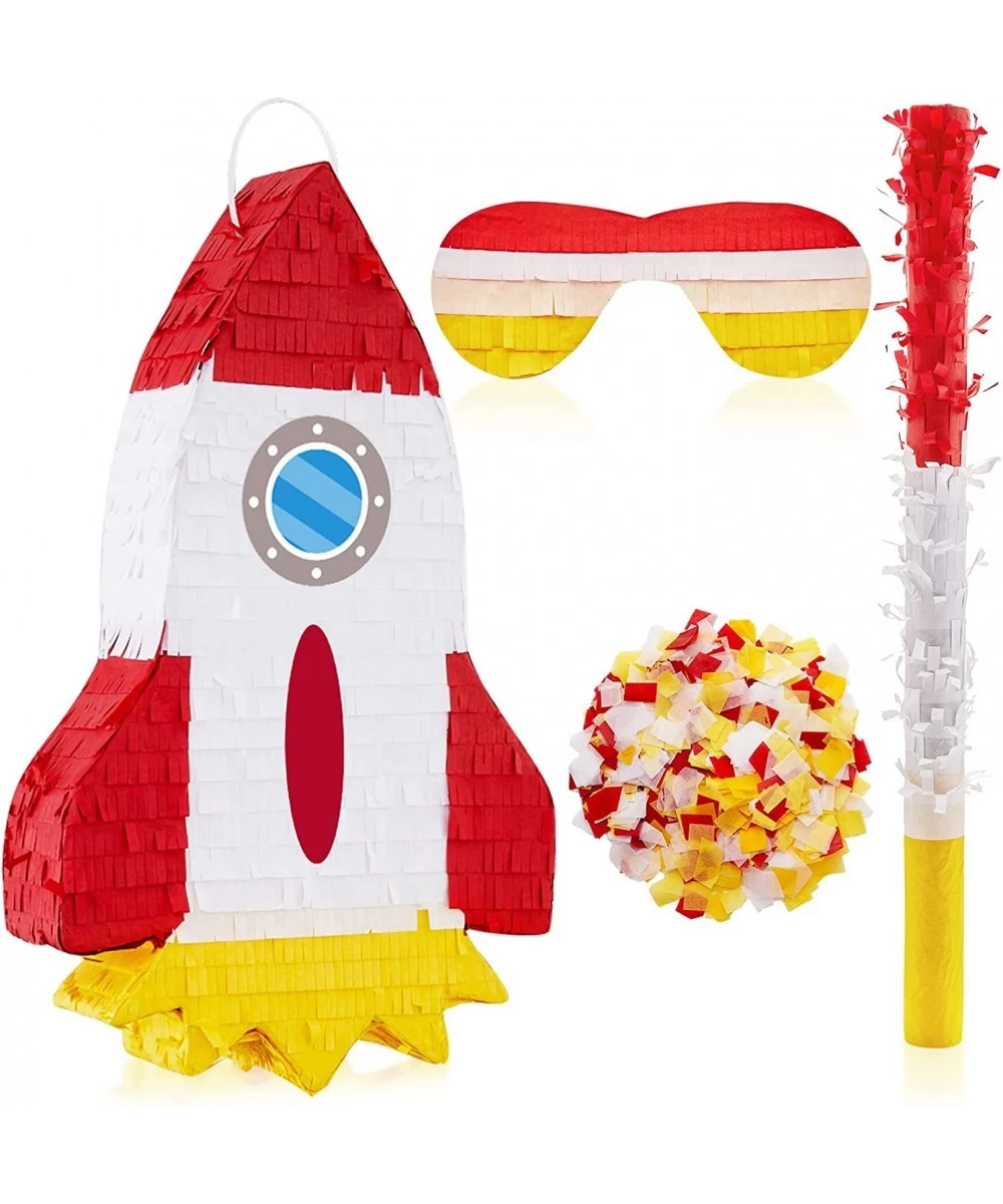 Rocket Ship Pinata 16.5 x 10 x 3 Inch Space Themed Party Supplies Astronaut Rocket Pinata with Pinata Stick Blindfold and Con...