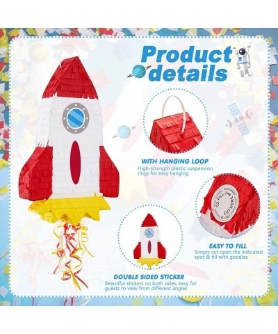 Rocket Ship Pinata 16.5 x 10 x 3 Inch Space Themed Party Supplies Astronaut Rocket Pinata with Pinata Stick Blindfold and Con...