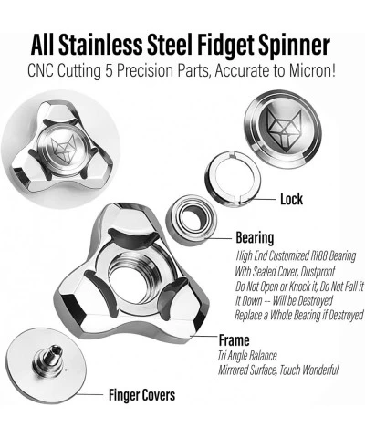 Fox Tri Metal Fidget Spinner Toys for Adults Kids All Stainless Steel 1.5'' Fidgets Spinners R188 Silent Bearing 4~6 Mins Aut...