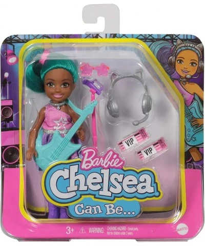 Chelsea Can Be Playset with Brunette Chelsea Rockstar Doll (6-in) Guitar Microphone Headphones 2 VIP Tickets Star-Shaped Glas...