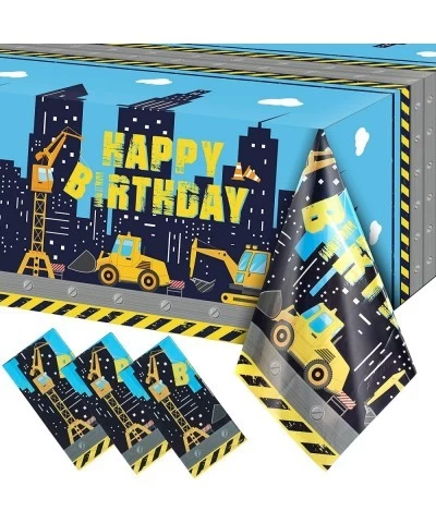 3 Pieces Construction Birthday Party Tablecloth Dump Truck Happy Birthday Table Cover Plastic Buildings Clouds Tablecloth for...