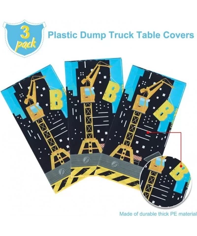 3 Pieces Construction Birthday Party Tablecloth Dump Truck Happy Birthday Table Cover Plastic Buildings Clouds Tablecloth for...