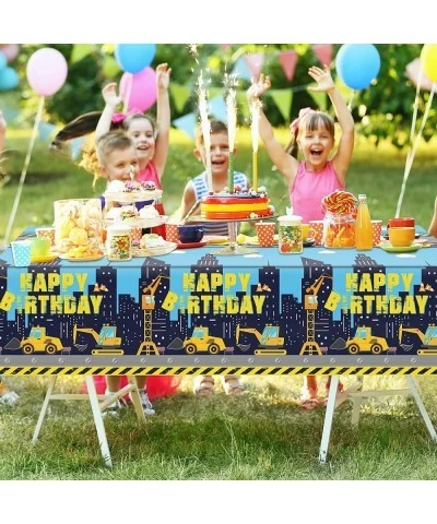 3 Pieces Construction Birthday Party Tablecloth Dump Truck Happy Birthday Table Cover Plastic Buildings Clouds Tablecloth for...