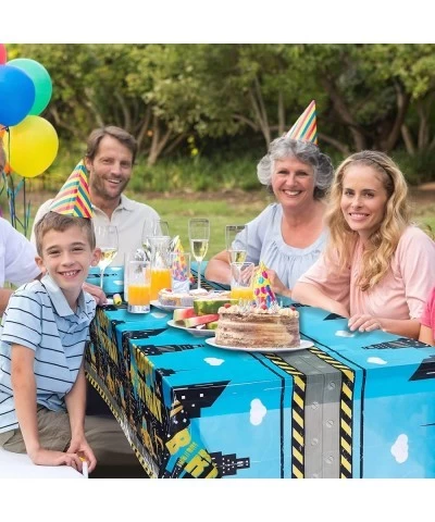 3 Pieces Construction Birthday Party Tablecloth Dump Truck Happy Birthday Table Cover Plastic Buildings Clouds Tablecloth for...