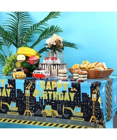 3 Pieces Construction Birthday Party Tablecloth Dump Truck Happy Birthday Table Cover Plastic Buildings Clouds Tablecloth for...