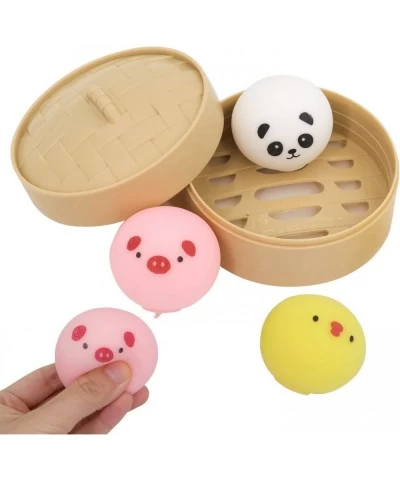 3Pcs Colorful Dumpling Stress Ball Fidget Sensory Toy Silicone Stress Relief Hand Ball Toy with Food Steamer Kit for Office H...