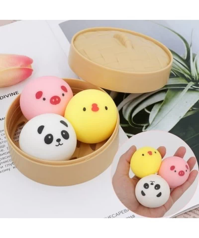 3Pcs Colorful Dumpling Stress Ball Fidget Sensory Toy Silicone Stress Relief Hand Ball Toy with Food Steamer Kit for Office H...