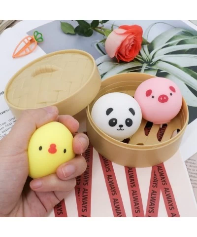 3Pcs Colorful Dumpling Stress Ball Fidget Sensory Toy Silicone Stress Relief Hand Ball Toy with Food Steamer Kit for Office H...