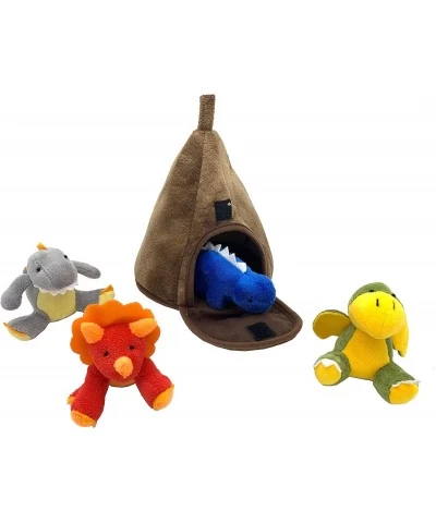 Dino Roars with Volcano Bag - Zip The Dino and Friends 4 Pack Plush Dinosaurs Set for Kids and Dino Lovers Comes with Volcano...