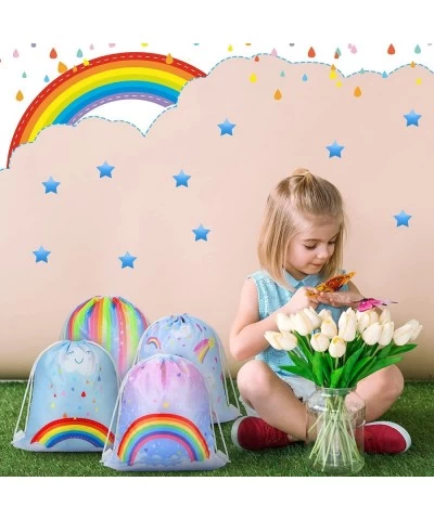 Rainbow Party Bags Drawstring Rainbow Clouds Party Favor Bags Colorful String Goodie Bags Kids Party Favor Backpack Goody Can...