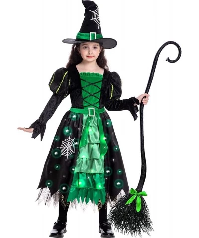 Witch Halloween Costumes for Girls Toddler Light Up Witch Dress with Witch Broom and Hat Kids Witch Costume Glow in the Dark ...